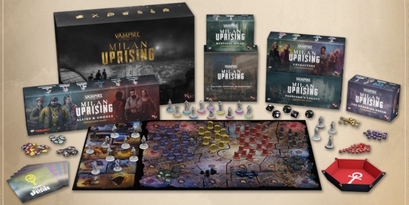 Vampire: The Masquerade - Milan Uprising - Spielmaterial (Boxen, Miniaturen, Minis, Karte)